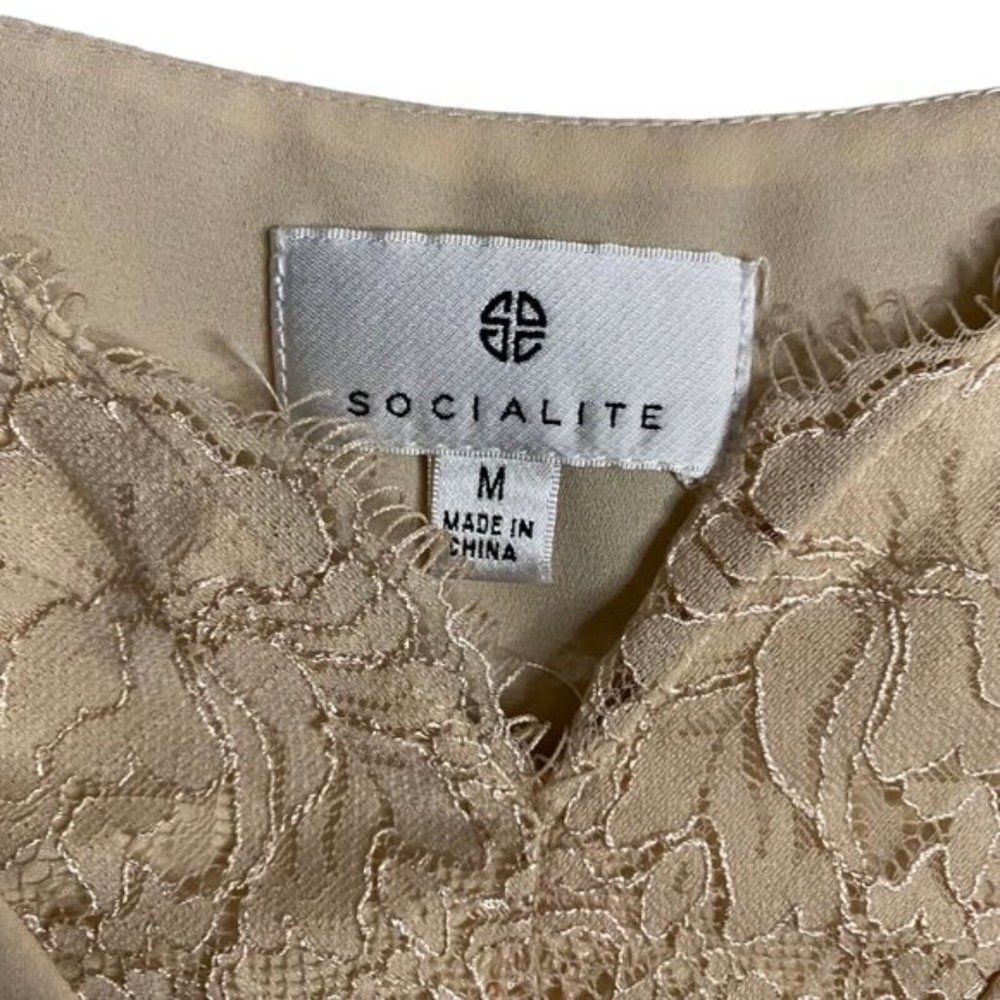 Socialite Women's Beige Lace Trimmed Cami Tank Top - Picture 2 of 5
